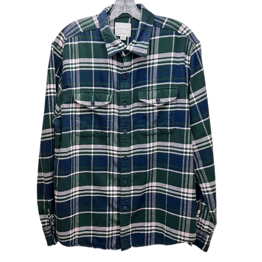 American Eagle AE Super Soft Plaid Flannel Button Shirt Large